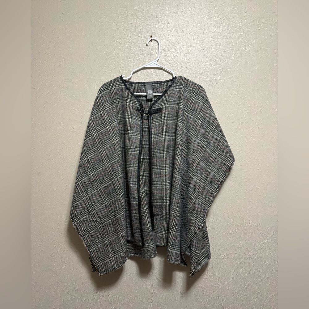 Vince Camuto Black and Gray Plaid Cape